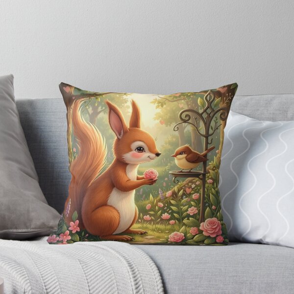Item preview, Squirrel Offering a Rose to a Little Bird in a Garden designed and sold by Dragonfly-Magic.