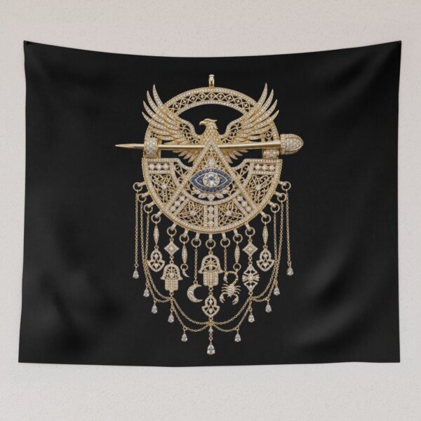 Item preview, All Seeing Eye Talisman | Black Gold Mystical Decor designed and sold by Rawafi Art Studio.