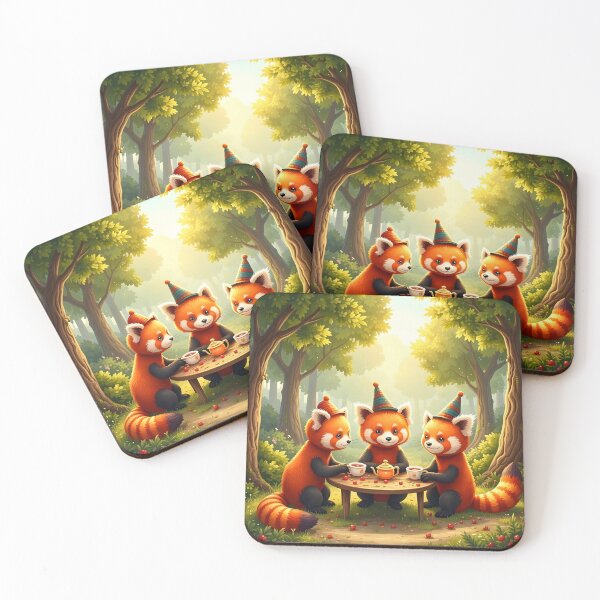 Item preview, Three Red Pandas Having a Tea Party in the Forest designed and sold by Dragonfly-Magic.