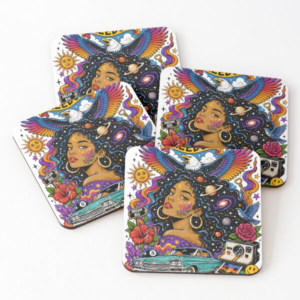 Item preview, Freedom Within | Cosmic Boho Girl, Eagle & Vintage Car Retro Psychedelic Art designed and sold by ravuh.