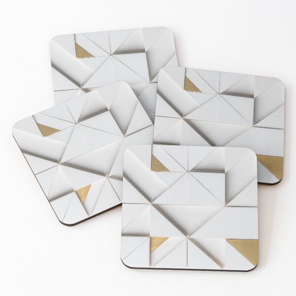Item preview, White Geometric Tile with Gold Triangles designed and sold by IntelliMindDesigns.