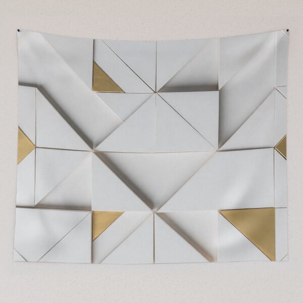 Item preview, White Geometric Tile with Gold Triangles designed and sold by IntelliMindDesigns.