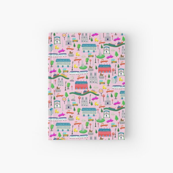 Paris City Kids Pink Background Hardcover Journal