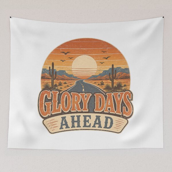 Item preview, Glory Days Ahead Retro Desert Sunset Road Inspirational Western Design designed and sold by SoulThread Studio.