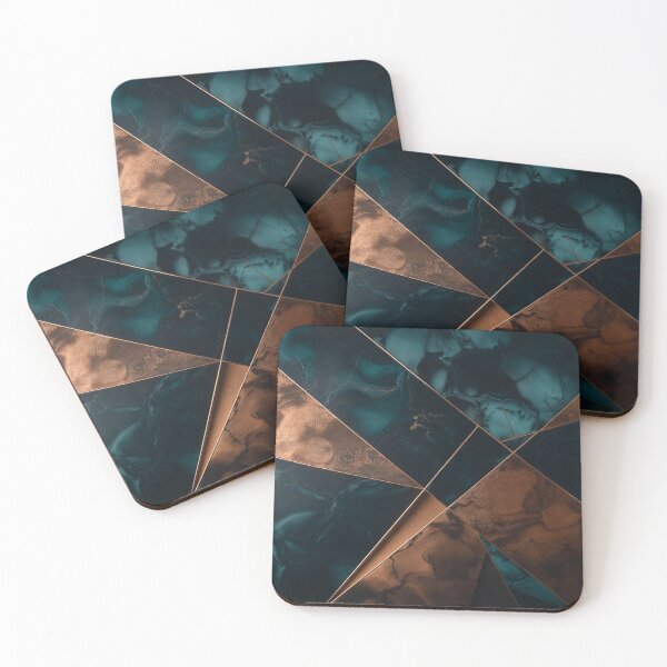 Item preview, Teal Copper Triangular Marble Mosaic Art designed and sold by IntelliMindDesigns.