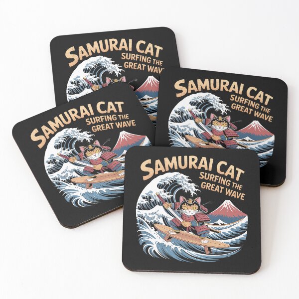 Item preview, Samurai Cat Surfing The Great Wave Japan Ocean designed and sold by Littermin.