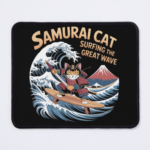 Item preview, Samurai Cat Surfing The Great Wave Japan Ocean designed and sold by Littermin.