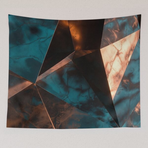 Item preview, Faceted Teal and Copper Shard Abstract Pattern designed and sold by IntelliMindDesigns.