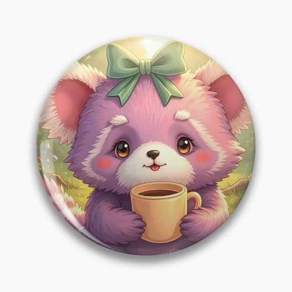 Item preview, Purple Panda Enjoying Coffee in a Flower Garden designed and sold by Dragonfly-Magic.