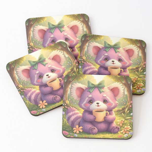 Item preview, Purple Panda Enjoying Coffee in a Flower Garden designed and sold by Dragonfly-Magic.