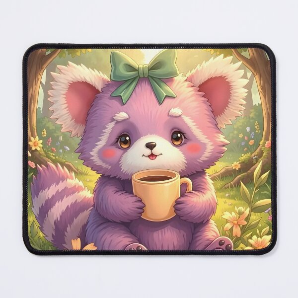 Item preview, Purple Panda Enjoying Coffee in a Flower Garden designed and sold by Dragonfly-Magic.