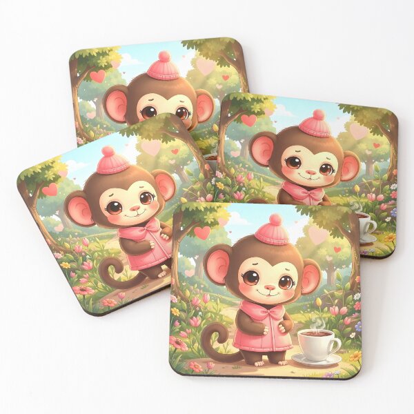 Item preview, Cute Monkey with Morning Tea in a Garden designed and sold by Dragonfly-Magic.