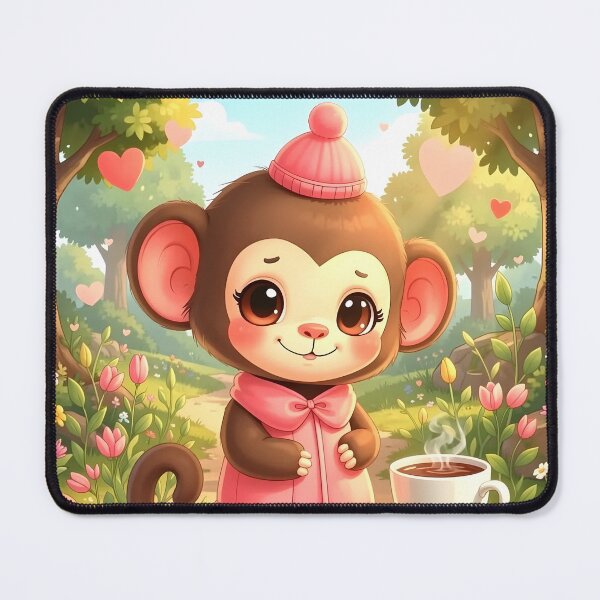 Item preview, Cute Monkey with Morning Tea in a Garden designed and sold by Dragonfly-Magic.
