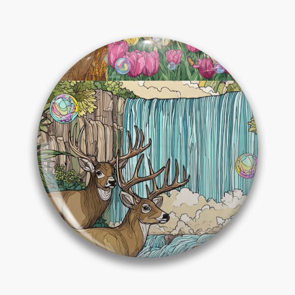 Item preview, Majestic Whitetail Deers in Bubbles, Whitetail Deer Waterfall Paradise, or Enchanted Forest Wildlife Art. designed and sold by TOCOCLAWS.