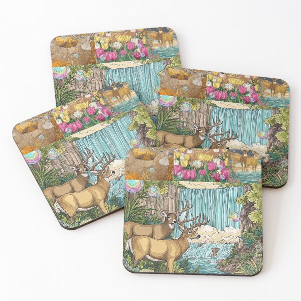 Item preview, Majestic Whitetail Deers in Bubbles, Whitetail Deer Waterfall Paradise, or Enchanted Forest Wildlife Art. designed and sold by TOCOCLAWS.