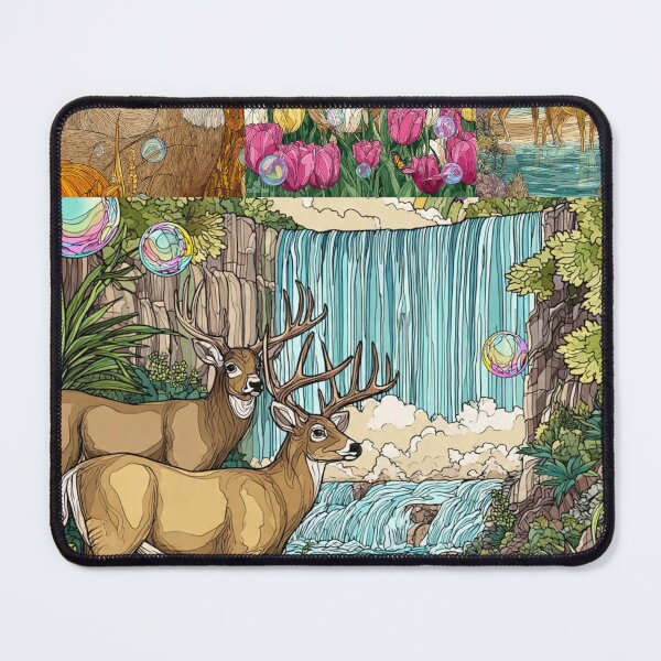 Item preview, Majestic Whitetail Deers in Bubbles, Whitetail Deer Waterfall Paradise, or Enchanted Forest Wildlife Art. designed and sold by TOCOCLAWS.