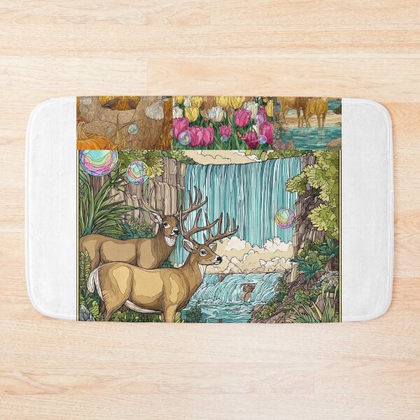 Item preview, Majestic Whitetail Deers in Bubbles, Whitetail Deer Waterfall Paradise, or Enchanted Forest Wildlife Art. designed and sold by TOCOCLAWS.