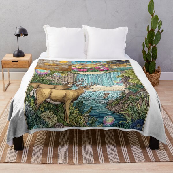 Item preview, Majestic Whitetail Deers in Bubbles, Whitetail Deer Waterfall Paradise, or Enchanted Forest Wildlife Art. designed and sold by TOCOCLAWS.