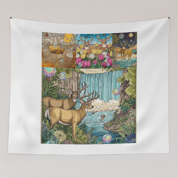 Item preview, Majestic Whitetail Deers in Bubbles, Whitetail Deer Waterfall Paradise, or Enchanted Forest Wildlife Art. designed and sold by TOCOCLAWS.