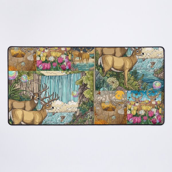 Item preview, Majestic Whitetail Deers in Bubbles, Whitetail Deer Waterfall Paradise, or Enchanted Forest Wildlife Art. designed and sold by TOCOCLAWS.