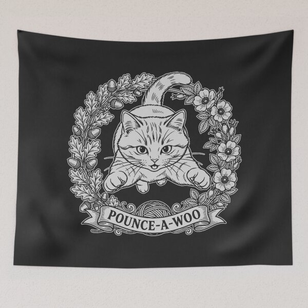 Item preview, Pouncing Cat with Floral Wreath - White Silhouette designed and sold by sxtfejvseyn.