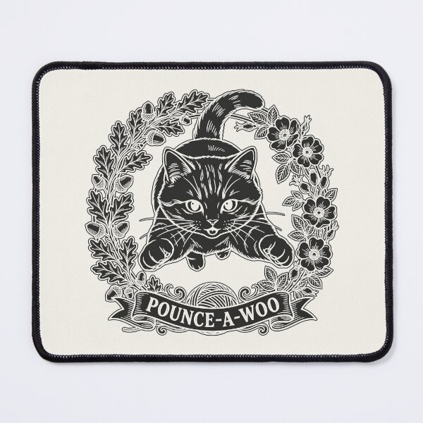 Item preview, Pouncing Cat with Floral Wreath - Black Silhouette designed and sold by sxtfejvseyn.