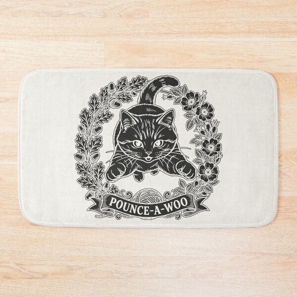 Item preview, Pouncing Cat with Floral Wreath - Black Silhouette designed and sold by sxtfejvseyn.