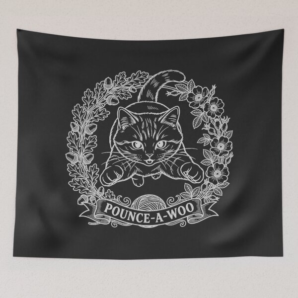Item preview, Pouncing Cat with Floral Wreath - White Line Art designed and sold by sxtfejvseyn.