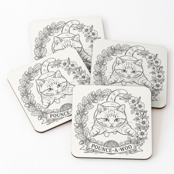 Item preview, Pouncing Cat with Floral Wreath - Black Line Art designed and sold by sxtfejvseyn.