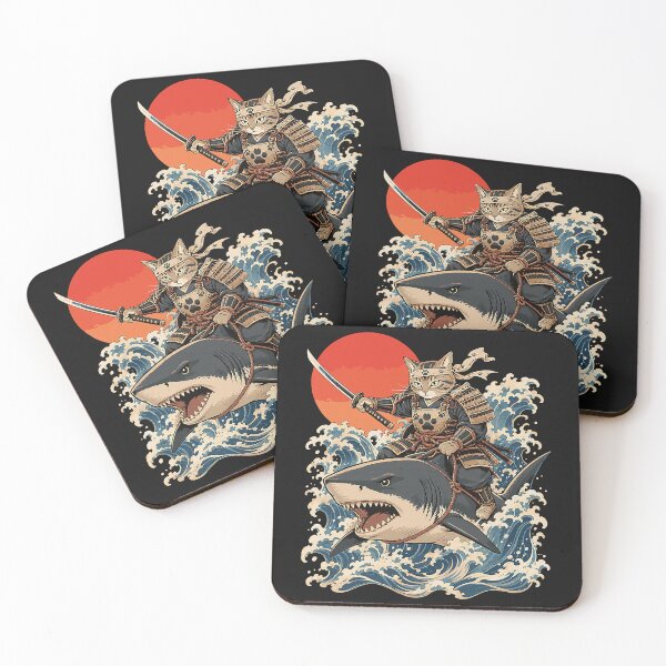 Item preview, Shark Samurai Cat Japanese Art Cat Riding Shark designed and sold by Littermin.
