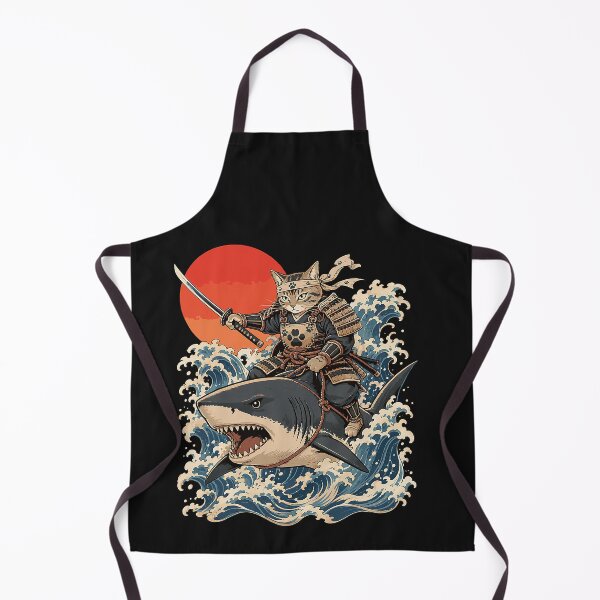 Item preview, Shark Samurai Cat Japanese Art Cat Riding Shark designed and sold by Littermin.