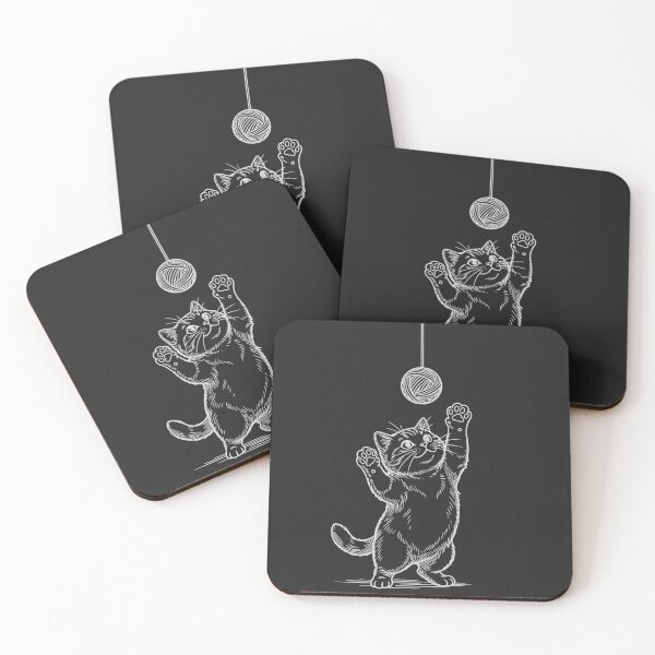 Item preview, Cat Standing Up Reaching for Yarn Ball - White Line Art designed and sold by sxtfejvseyn.