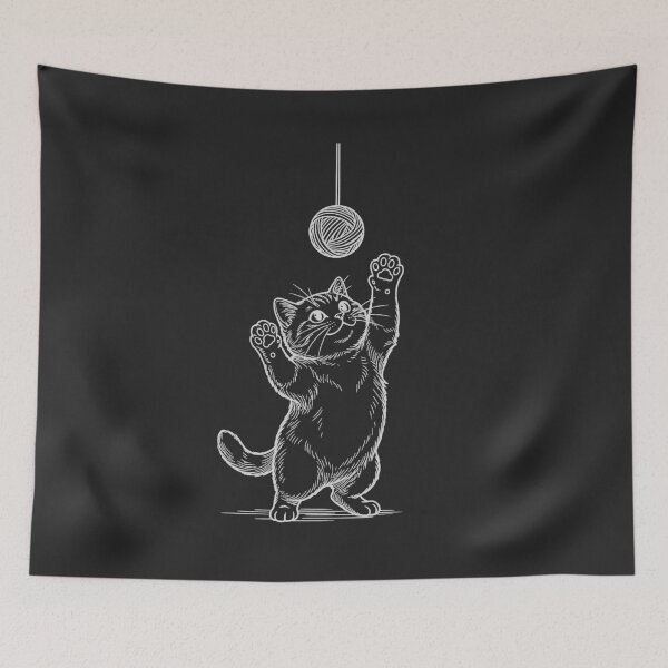 Item preview, Cat Standing Up Reaching for Yarn Ball - White Line Art designed and sold by sxtfejvseyn.
