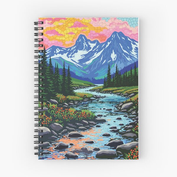 Item preview, Vibrant Mountain Valley Mosaic Landscape Art Print designed and sold by designmari.