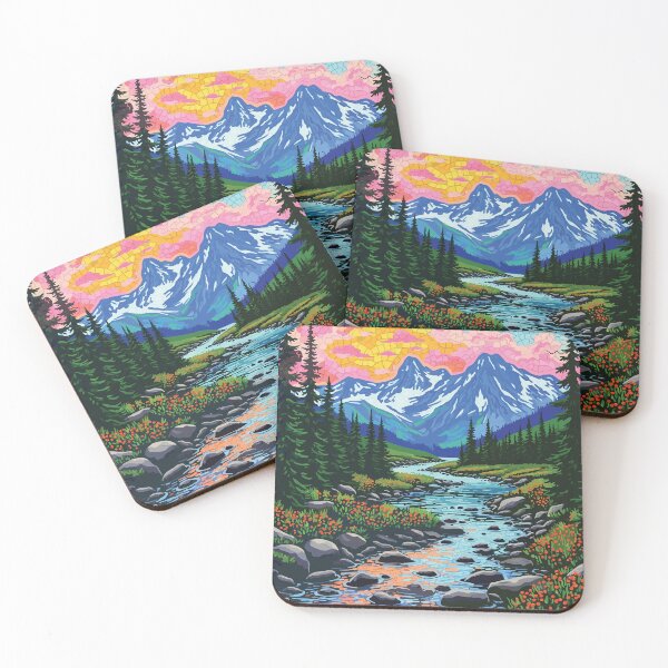 Item preview, Vibrant Mountain Valley Mosaic Landscape Art Print designed and sold by designmari.