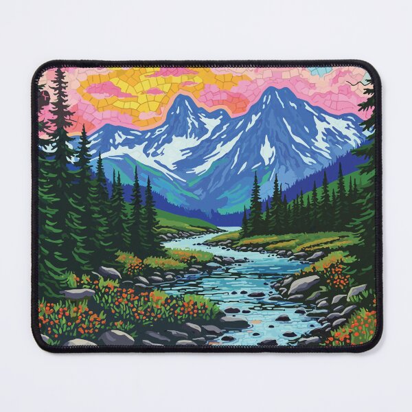 Item preview, Vibrant Mountain Valley Mosaic Landscape Art Print designed and sold by designmari.