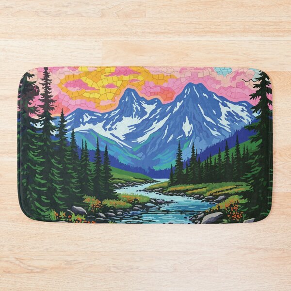 Item preview, Vibrant Mountain Valley Mosaic Landscape Art Print designed and sold by designmari.