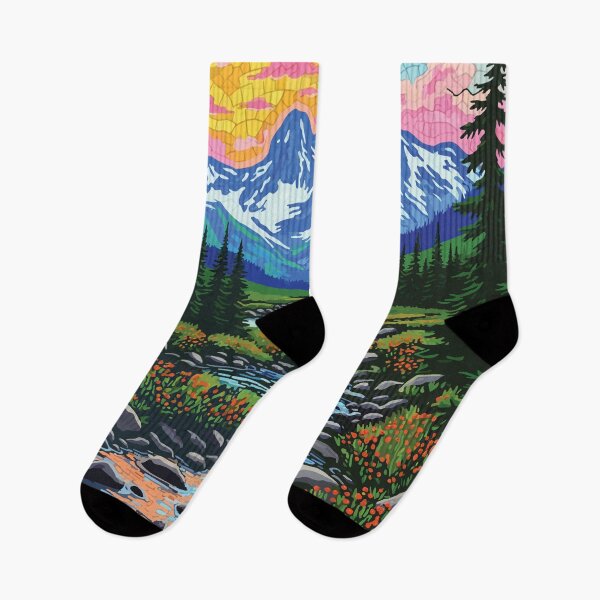 Item preview, Vibrant Mountain Valley Mosaic Landscape Art Print designed and sold by designmari.
