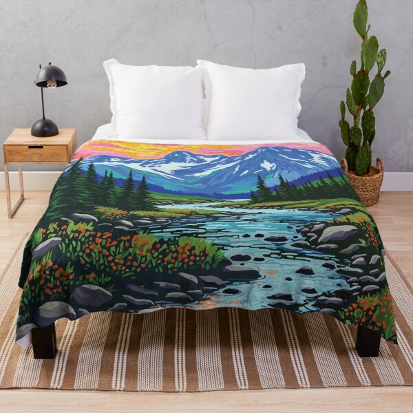 Item preview, Vibrant Mountain Valley Mosaic Landscape Art Print designed and sold by designmari.