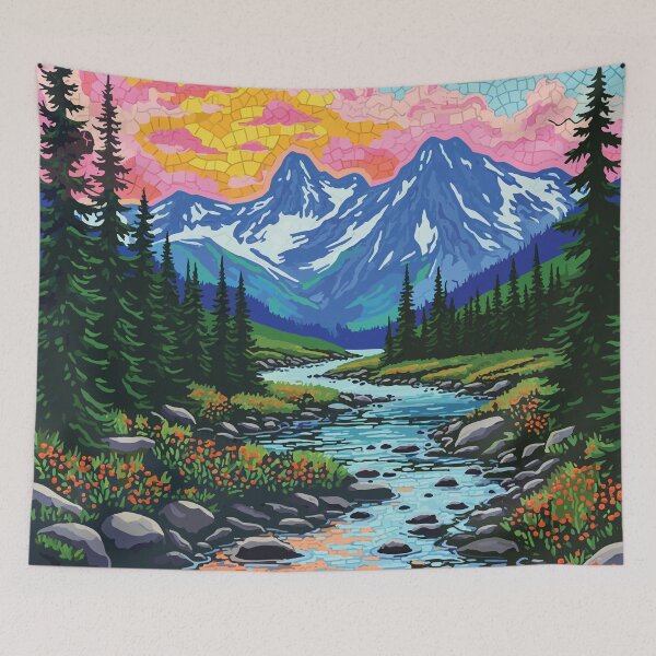 Item preview, Vibrant Mountain Valley Mosaic Landscape Art Print designed and sold by designmari.