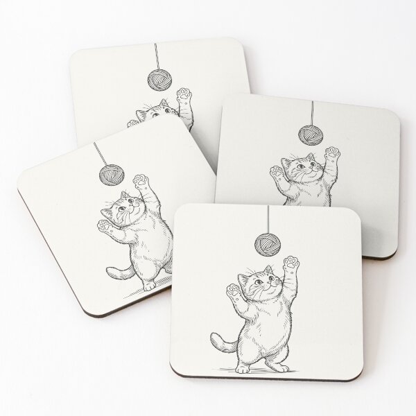Item preview, Cat Standing Up Reaching for Yarn Ball - Black Line Art designed and sold by sxtfejvseyn.