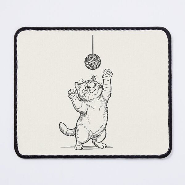 Item preview, Cat Standing Up Reaching for Yarn Ball - Black Line Art designed and sold by sxtfejvseyn.