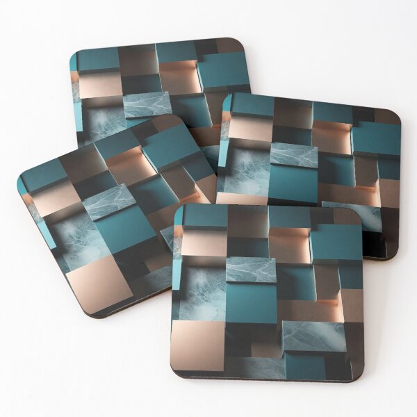 Item preview, Stacked 3D Cubes in Teal Copper Tones designed and sold by IntelliMindDesigns.