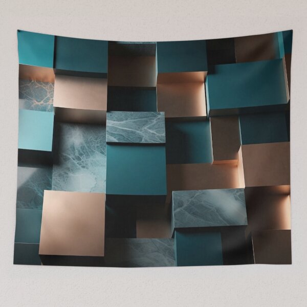 Item preview, Stacked 3D Cubes in Teal Copper Tones designed and sold by IntelliMindDesigns.