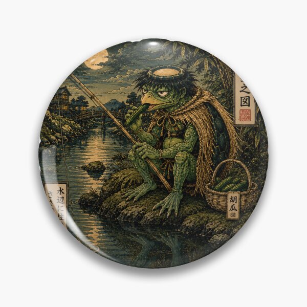 Item preview, Kappa Fishing by Moonlit River Sticker | Kawadoko no Kappa Japanese Yokai Art designed and sold by SeiMeets.