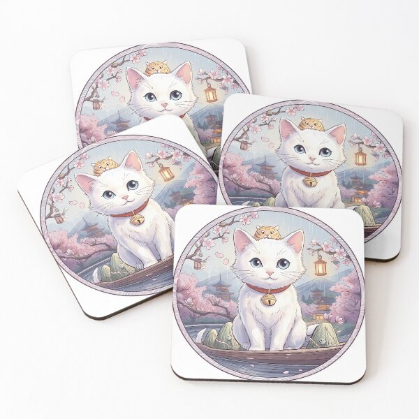 Item preview, Sakura White Cat Dragon Boat Festival Japanese Illustration designed and sold by SakuraNekoCo.