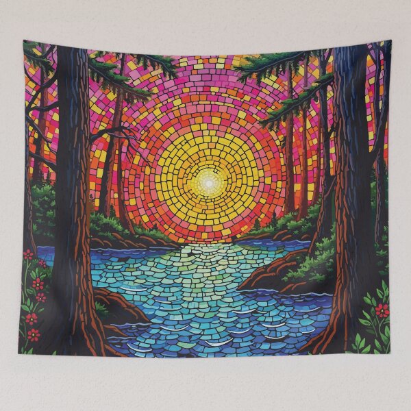 Item preview, Majestic Redwood Forest Mosaic Landscape Art Print designed and sold by designmari.