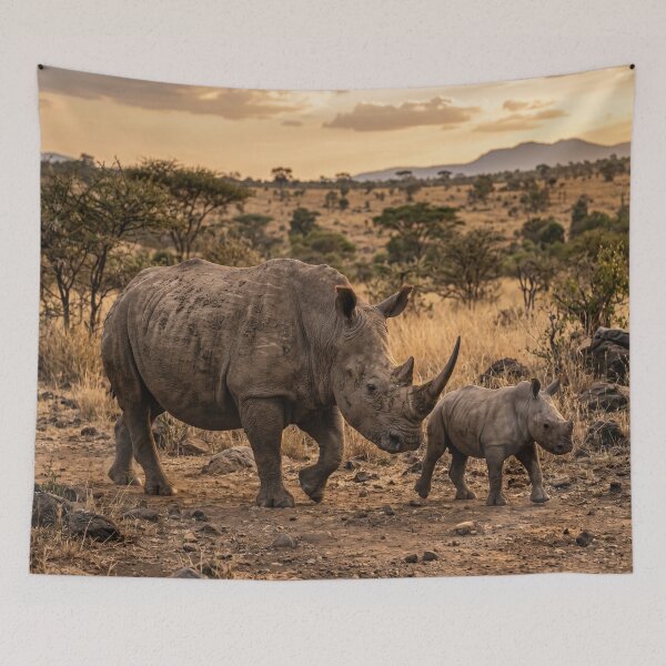 Item preview, Majestic White Rhino and Calf on the African Savanna designed and sold by Quiet life.