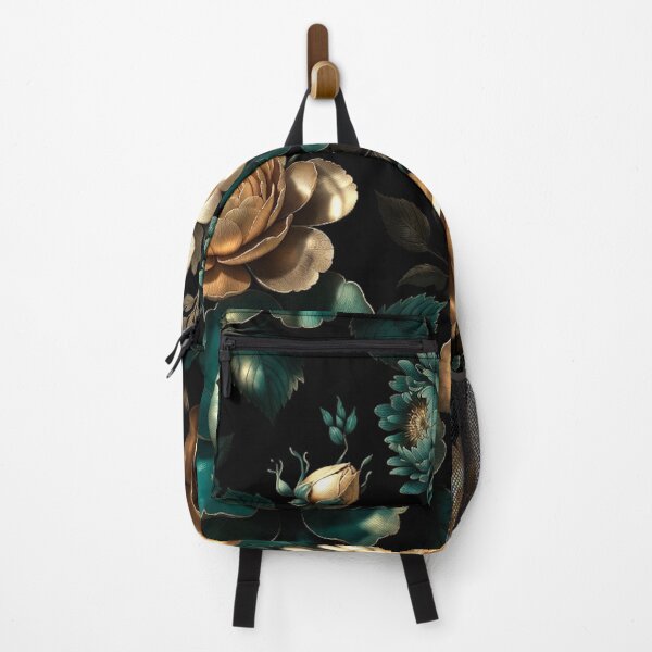 Item preview, Teal and Gold Roses on Black Background designed and sold by IntelliMindDesigns.