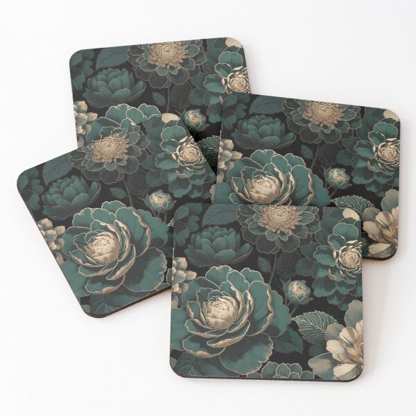 Item preview, Large Teal Cream Blossoms Vintage Style designed and sold by IntelliMindDesigns.
